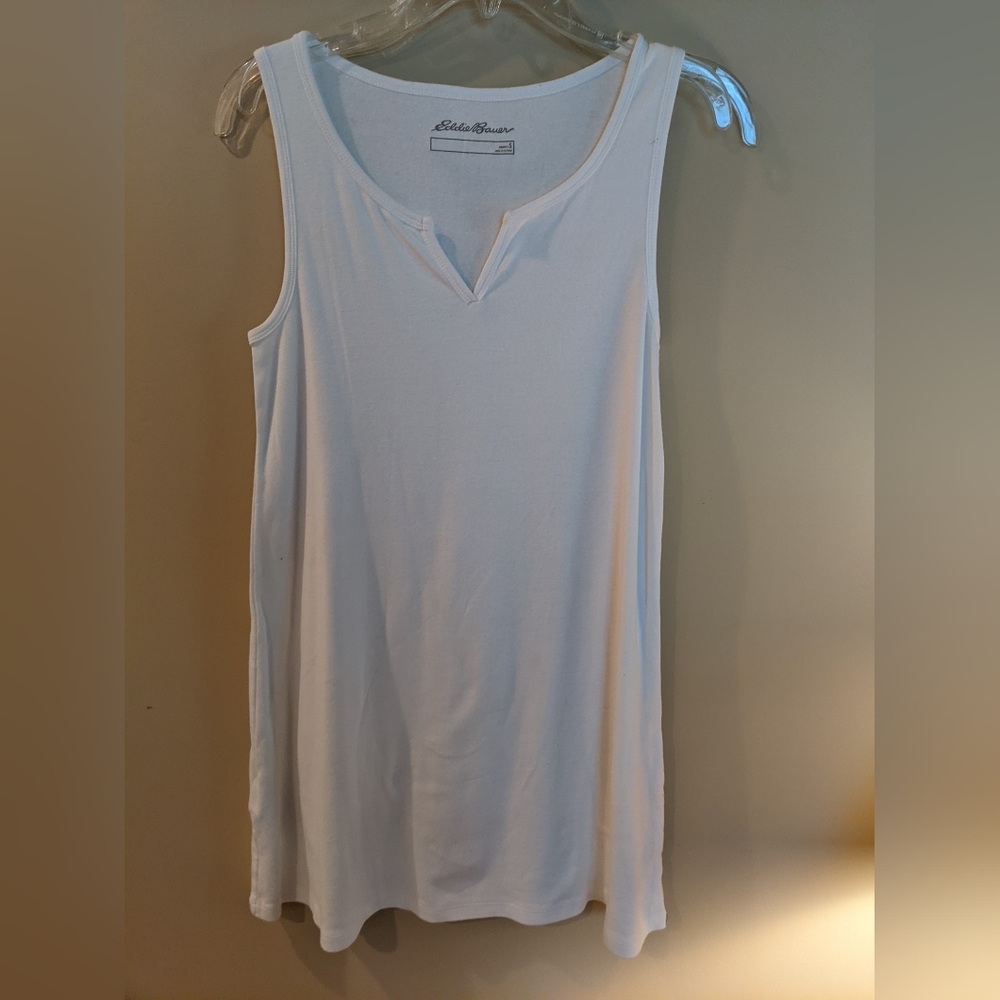 NWOT Eddie Bauer 100% Cotton, Notched Neck Tunic Tank, Ivory, Sz S